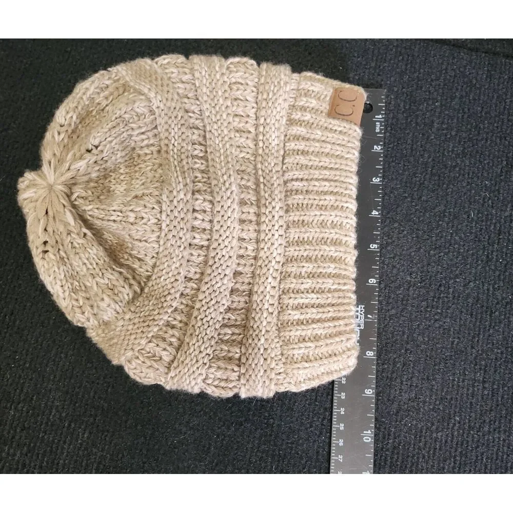 C.C Beige Knit Beanie Hat thick‎ soft oversized cap hat